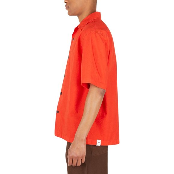 Jil Sander Men's Solid Canvas Camp Shirt in Red - Picture 2 of 6
